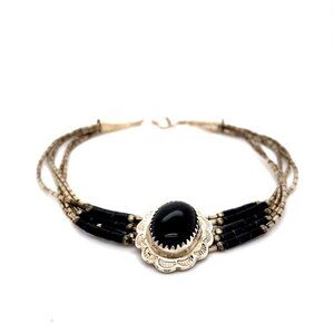 Southwestern Sterling Silver & Black Onyx 7 ¾" Beaded Bracelet! 58
